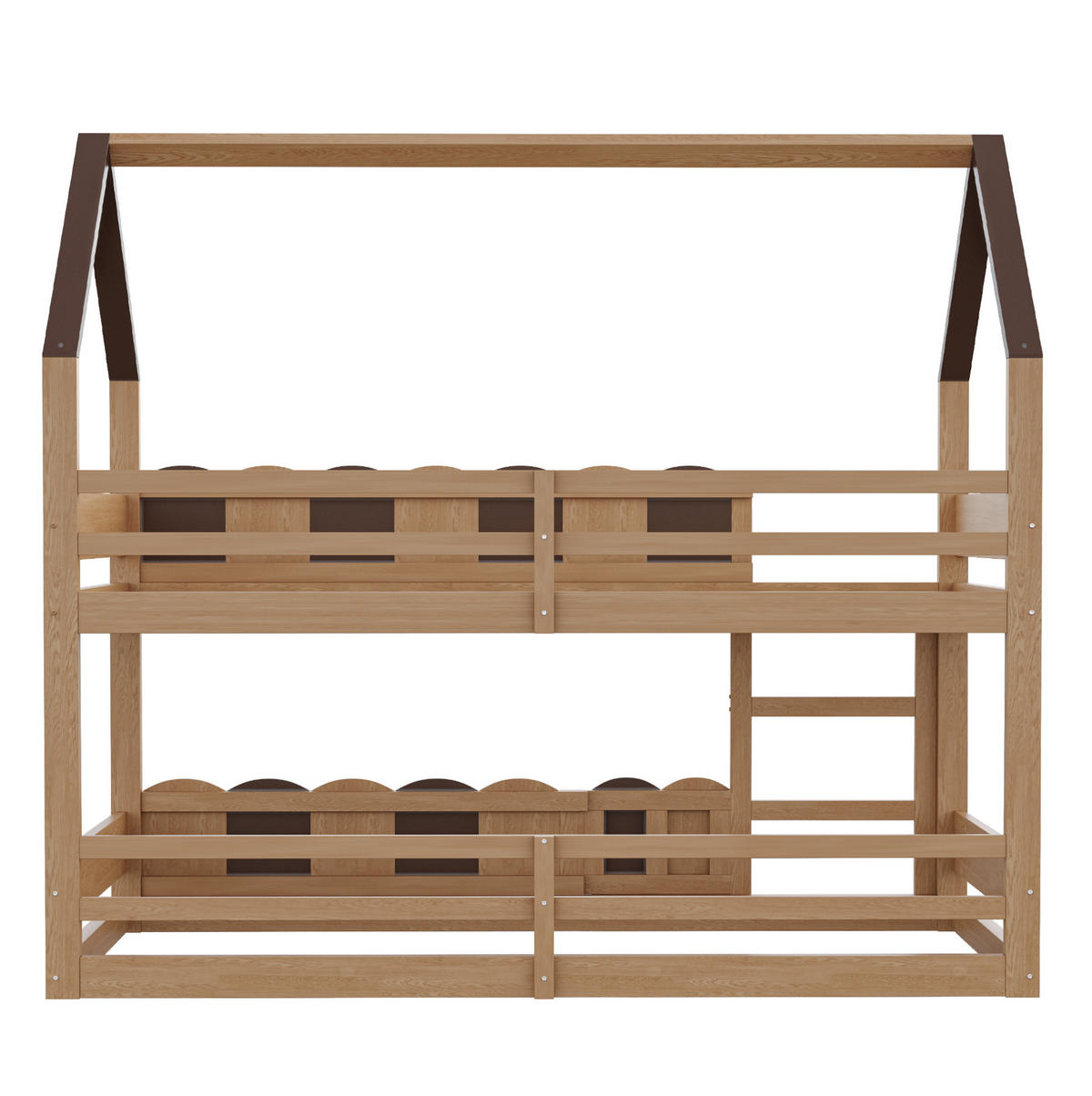 ETAGENBETT 90/200 cm in Naturholz, hausförmig mit Sicherheitsgeländern - Naturfarben, Holz (90/200cm) - OKMYHOME