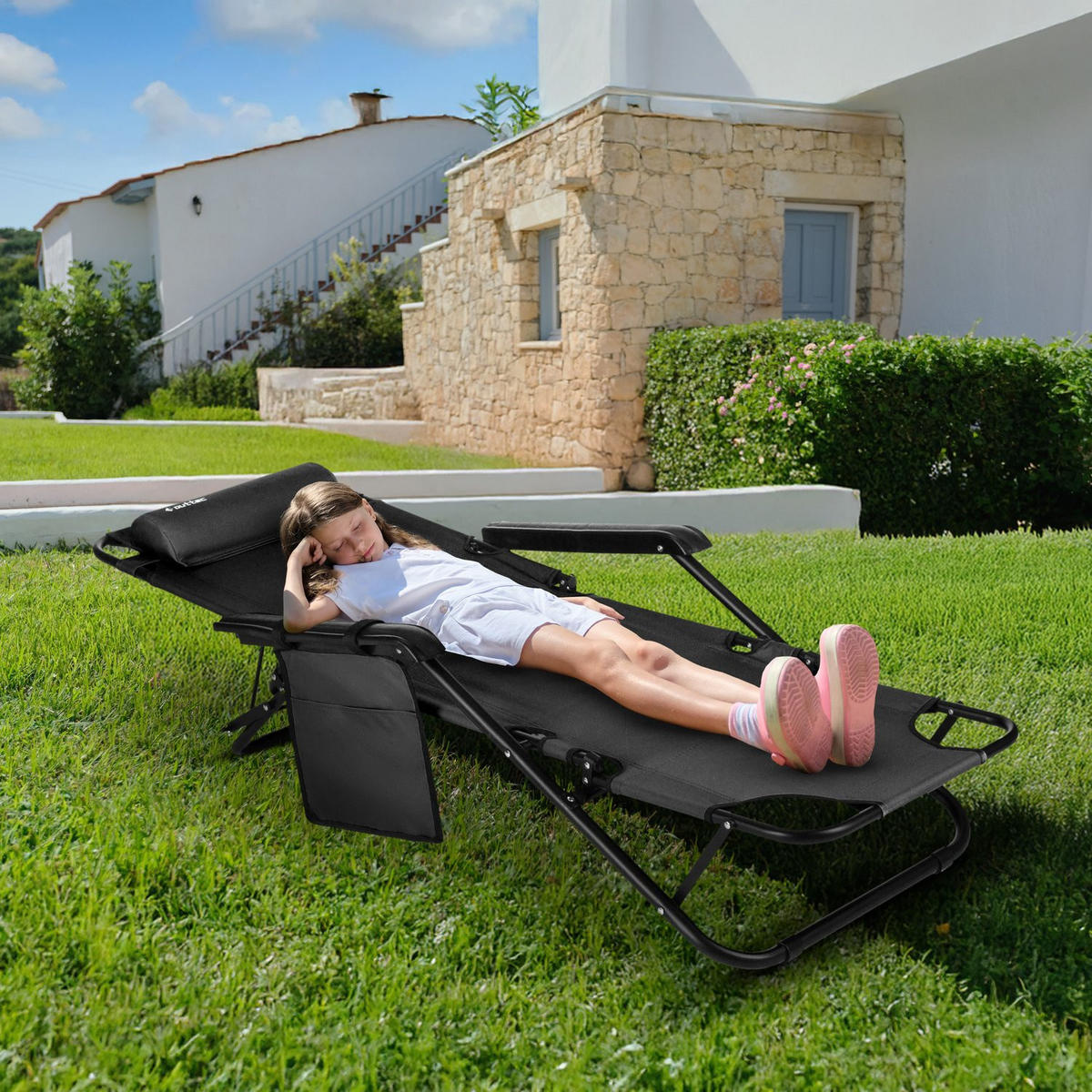GARTEN-RELAXSESSEL bis 150 kg, Klappbar - Schwarz, Textil (61/31/153cm) - Outtec