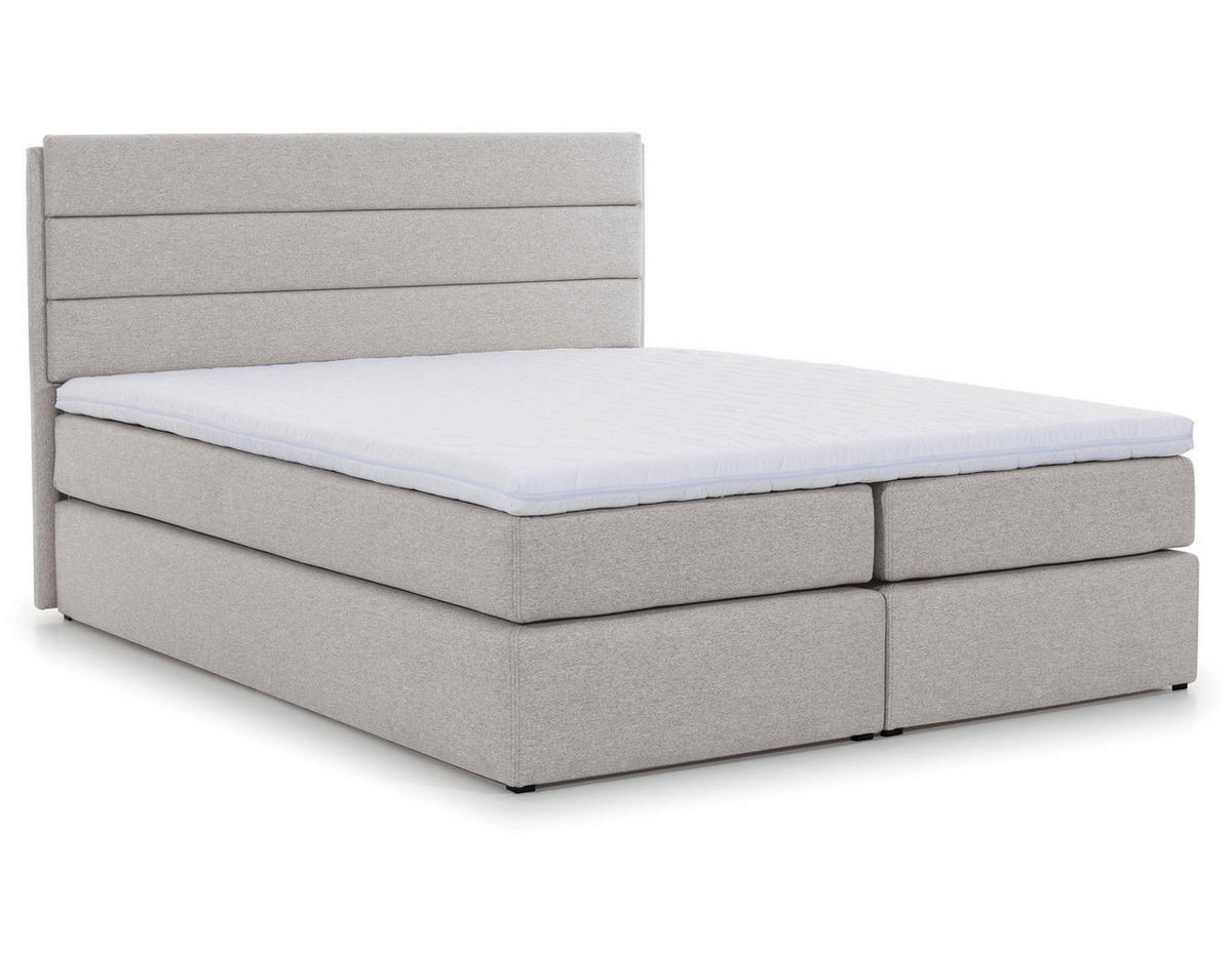 BOXBETT Sequoio 180/200 cm in Beige – mit Matratze und Topper - Beige/Schwarz, Holz/Holzwerkstoff (180/200cm) - AX Living