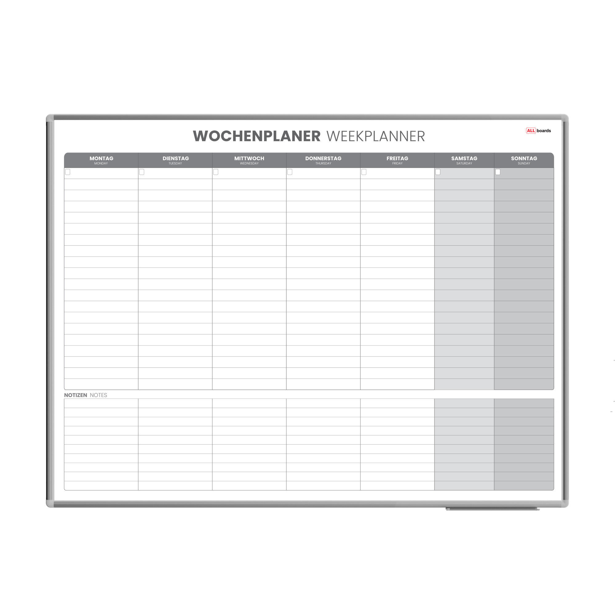 MAGNETISCHER Wochenplaner 120x90cm für Wochensplanungen - Weiß, Metall (120/90/1.8cm) - ALLboards
