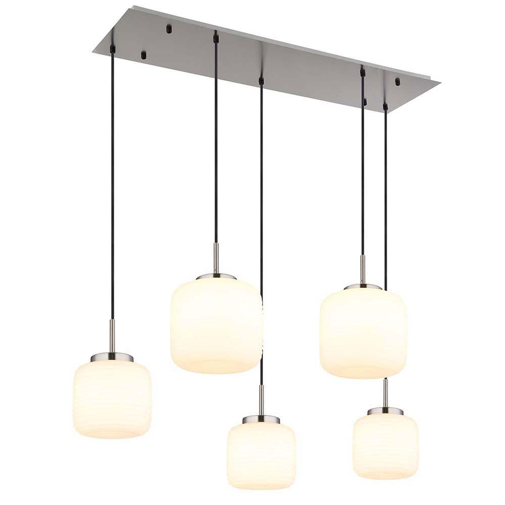 LED HÄNGELEUCHTE KLADORA Metall, Glas, Silber, 5-flammig - Silberfarben, Glas (106/38/130cm) - Globo Lighting