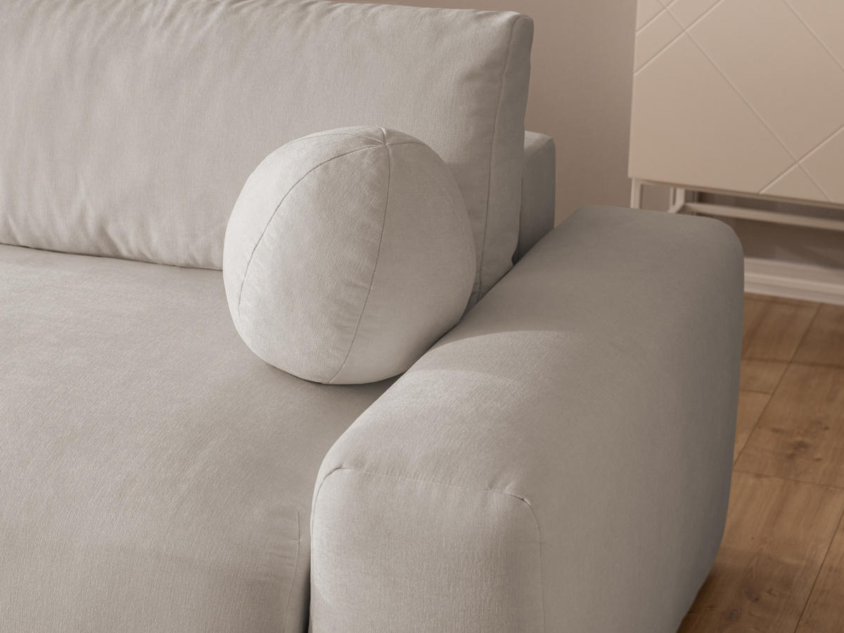 ECKSOFA Puffy mit Schlaffunktion und Bettkasten - besonders weich und puffig aus Beige Webstoff - Ottomane links - Beige/Schwarz, Holz/Kunststoff (138/266cm) - S-Style Möbel