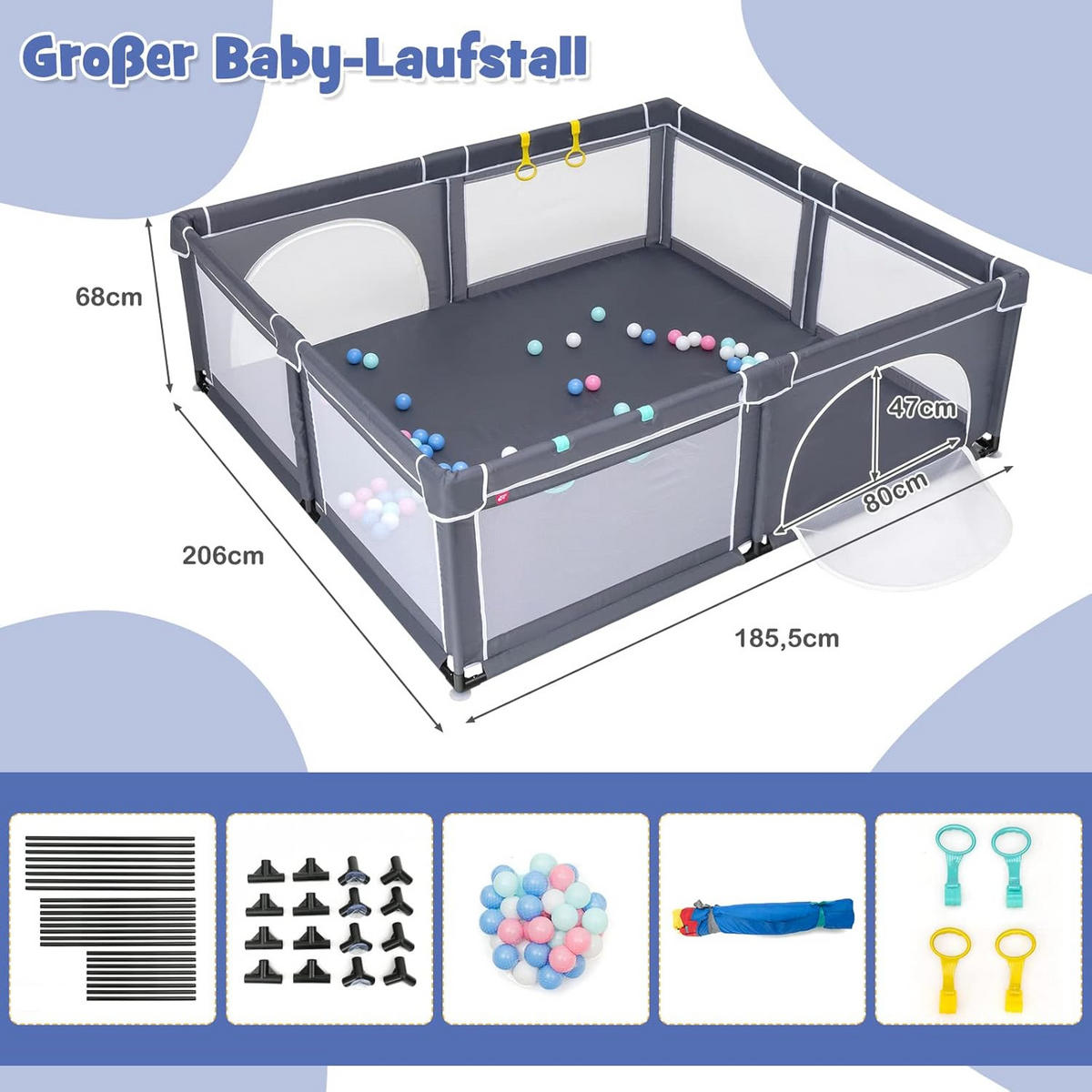 LAUFSTALL 68cm Grau - Grau, Kunststoff (206/186cm) - COSTWAY