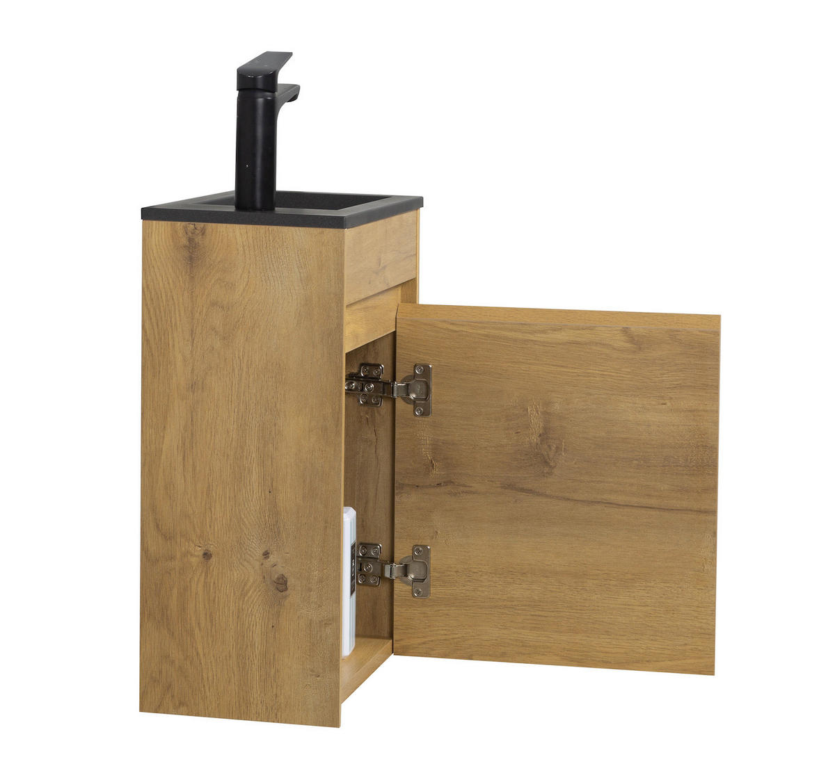 GÄSTE-WC-MÖBELSET Sinta 2 Teile Eiche - Schwarze Waschbecken - 40 x 22 x 54 cm - Eichefarben/Schwarz, Holz (40/54/22cm) - Badplaats