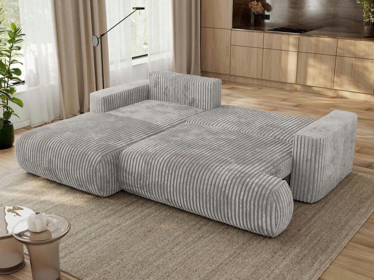 ECKSOFA OVO L Hellgrau Cord - Links Seite - Hellgrau/Schwarz, Kunststoff/Textil (271/195cm) - MKS