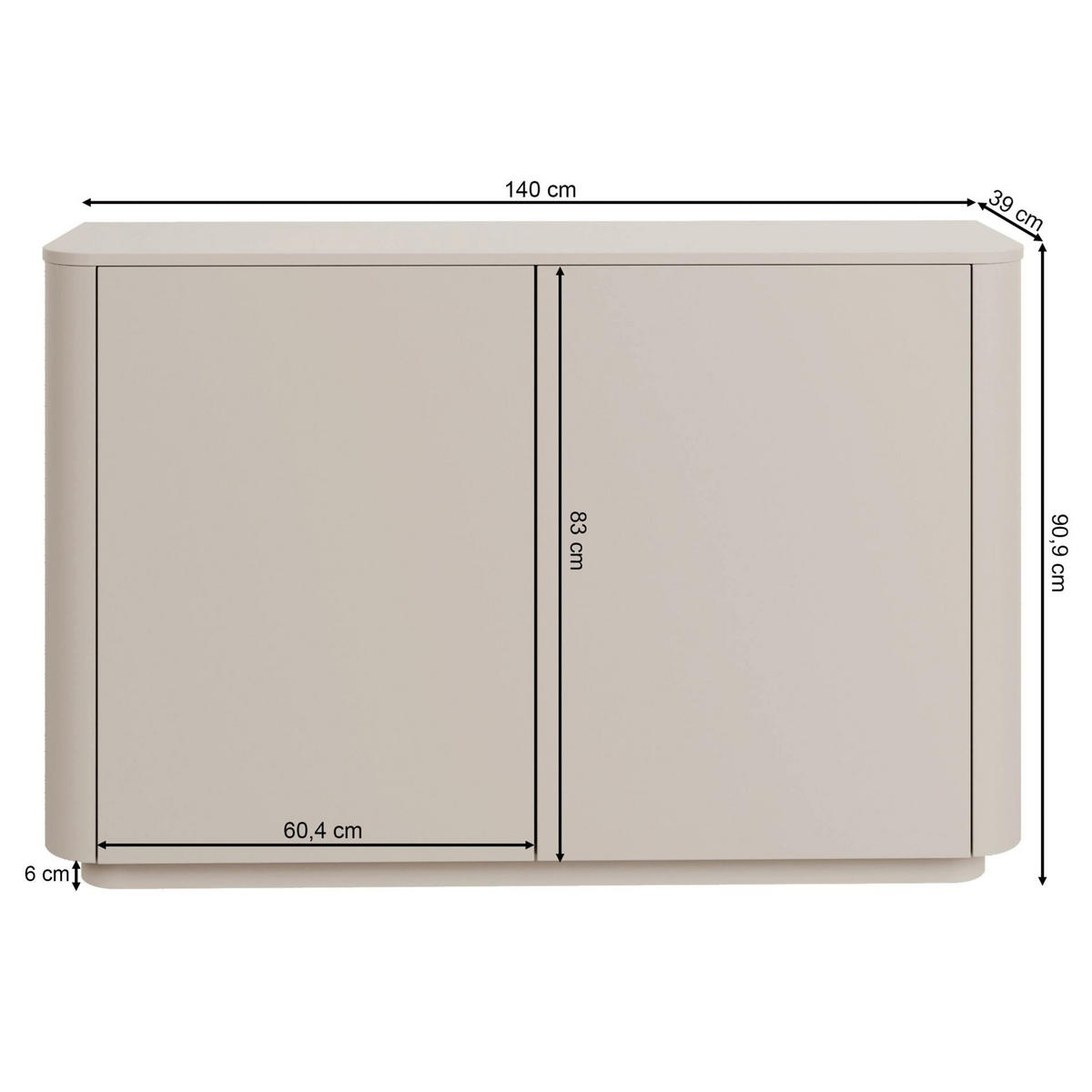 SIDEBOARD Luvio Kaschmirgrau 140 cm - Taupe, Holzwerkstoff (140/90.9/39cm) - Selsey