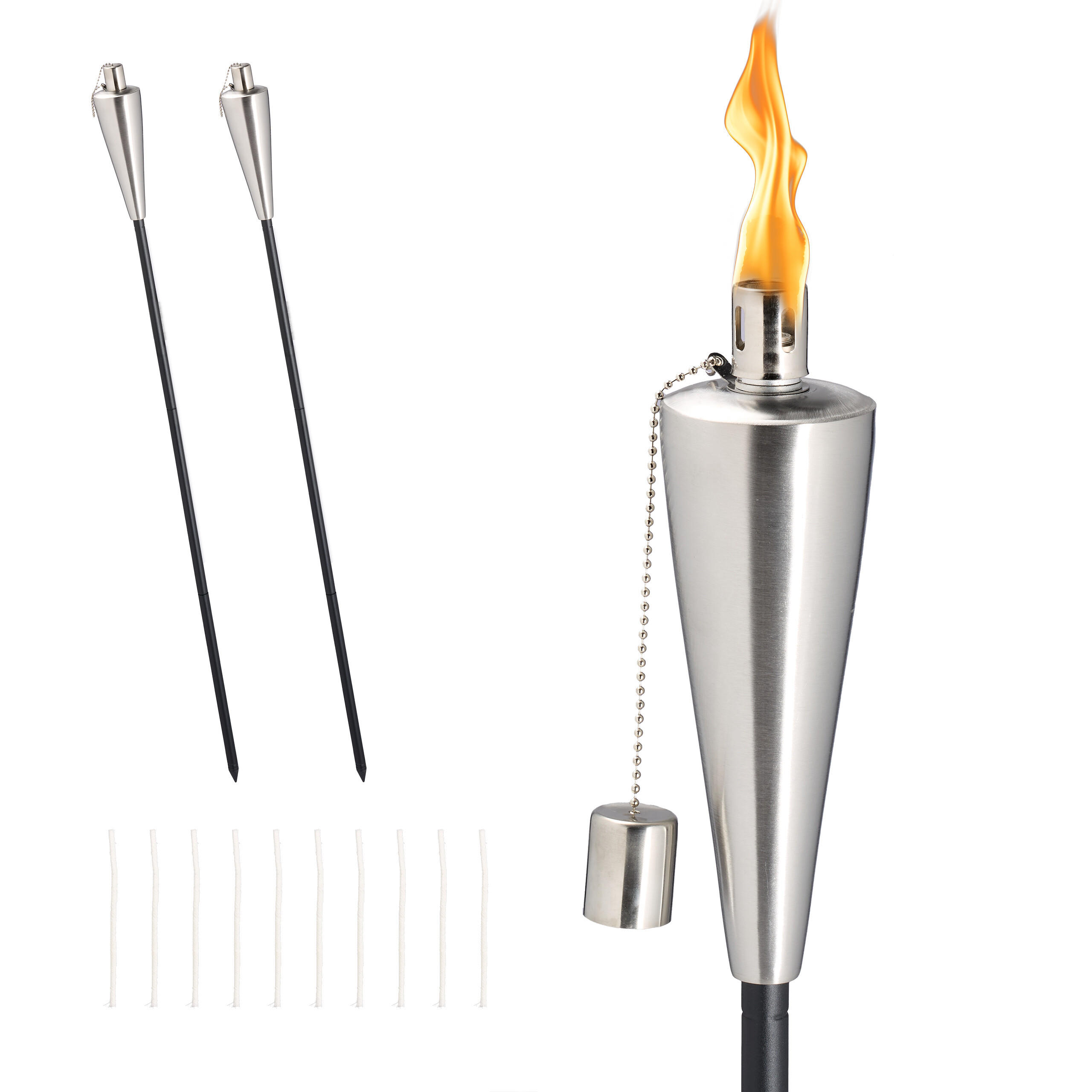 3xGARTENFACKEL - Schwarz, Metall (115cm) - Relaxdays