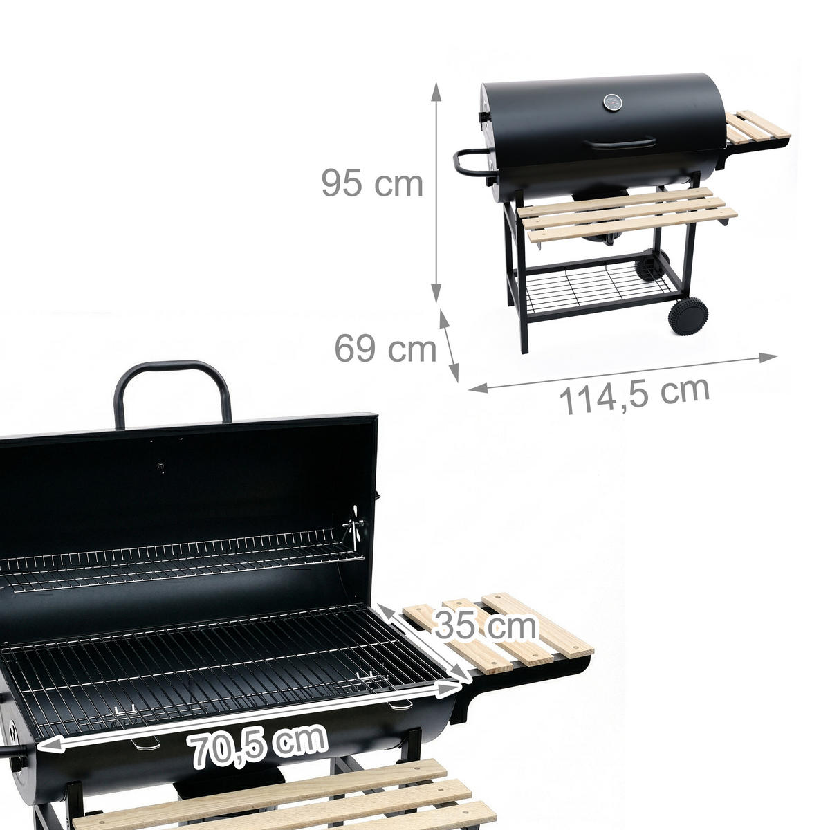HOLZKOHLEGRILL - Schwarz, Holz/Metall (114.5/95/69cm) - Relaxdays
