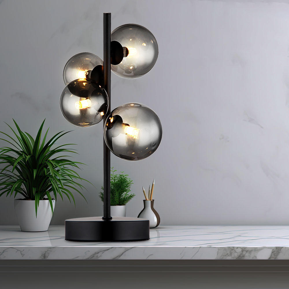 LED TISCHLEUCHTE Metall Schwarz Glas Rauchgrau - Grau, Glas (24/19/48cm) - Globo Lighting