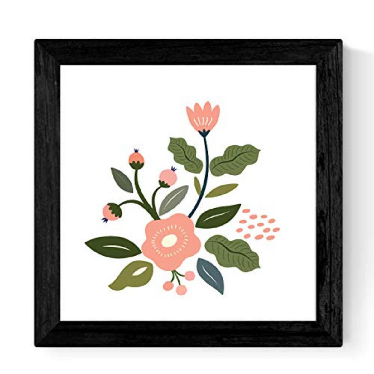 POSTER Set mit 4 florierenden Blumen Rosen und Orangen 20x20cm Schwarzer Rahmen - Schwarz, Papier (20/3cm) - Nacnic