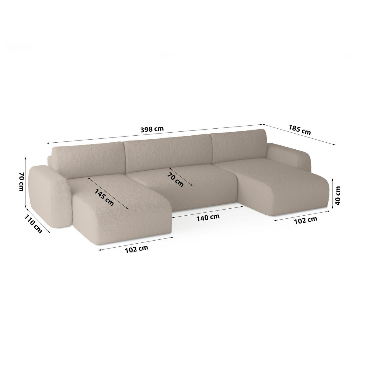 WOHNLANDSCHAFT Eckcouch Brown Varde U - Braun, Textil (185/70/398cm) - Fedve