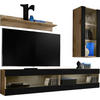 WOHNWAND 4-er Set, TIVOLI SET5 Wotan + Schwarz, Offener Raum - Schwarz/Braun, Glas/Holzwerkstoff (240/195/35cm) - Komodee