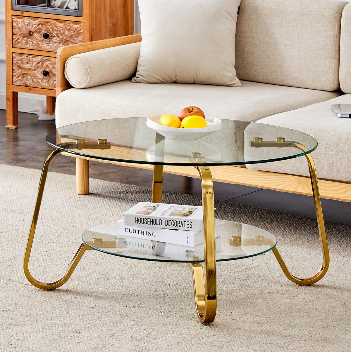 COUCHTISCH 2-stufig Metall Gold mit Glasplatten - Goldfarben, Metall (80/80/45cm) - Meubliv