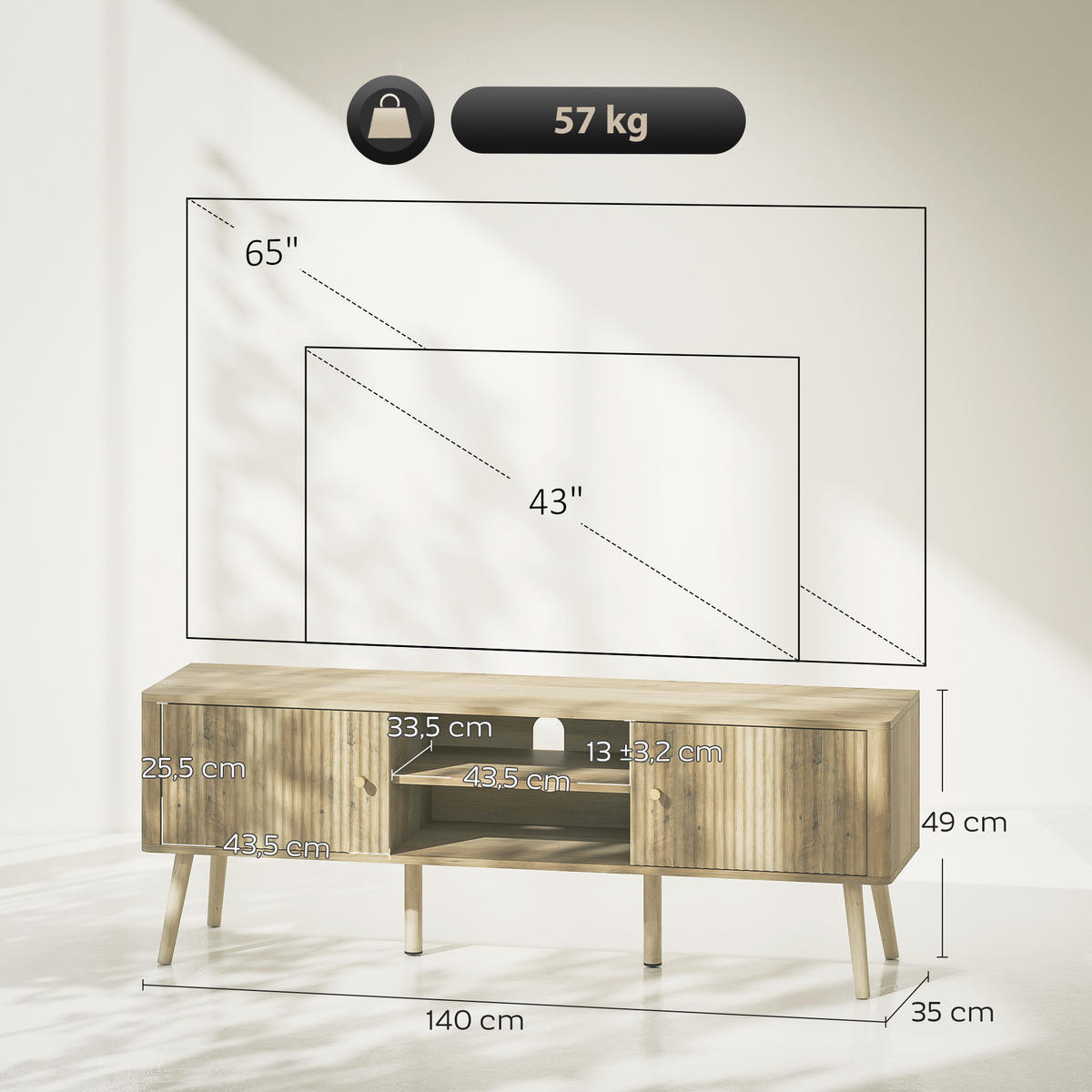 TV-MÖBEL Eichefarben 1 Stück - Eichefarben, Holzwerkstoff (140/49/35cm) - GiPP