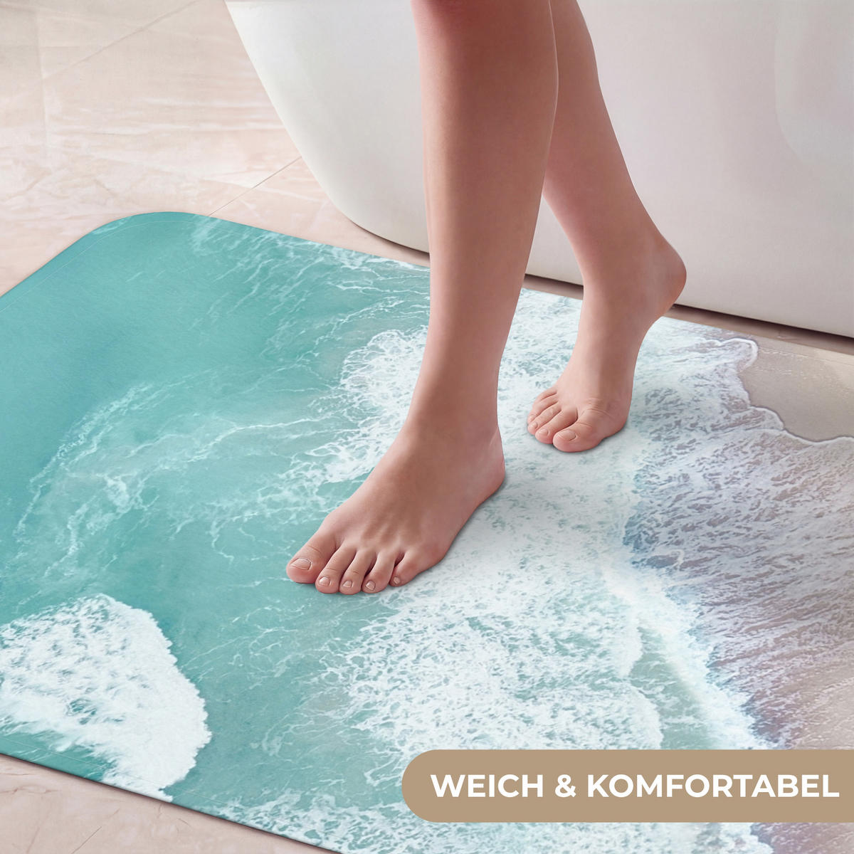 KOUPELNOVÁ PŘEDLOŽKA Pláž - Moře - Příroda - Léto 60x120 cm - tyrkysová, textil/plast (60/120cm) - OnlyWow