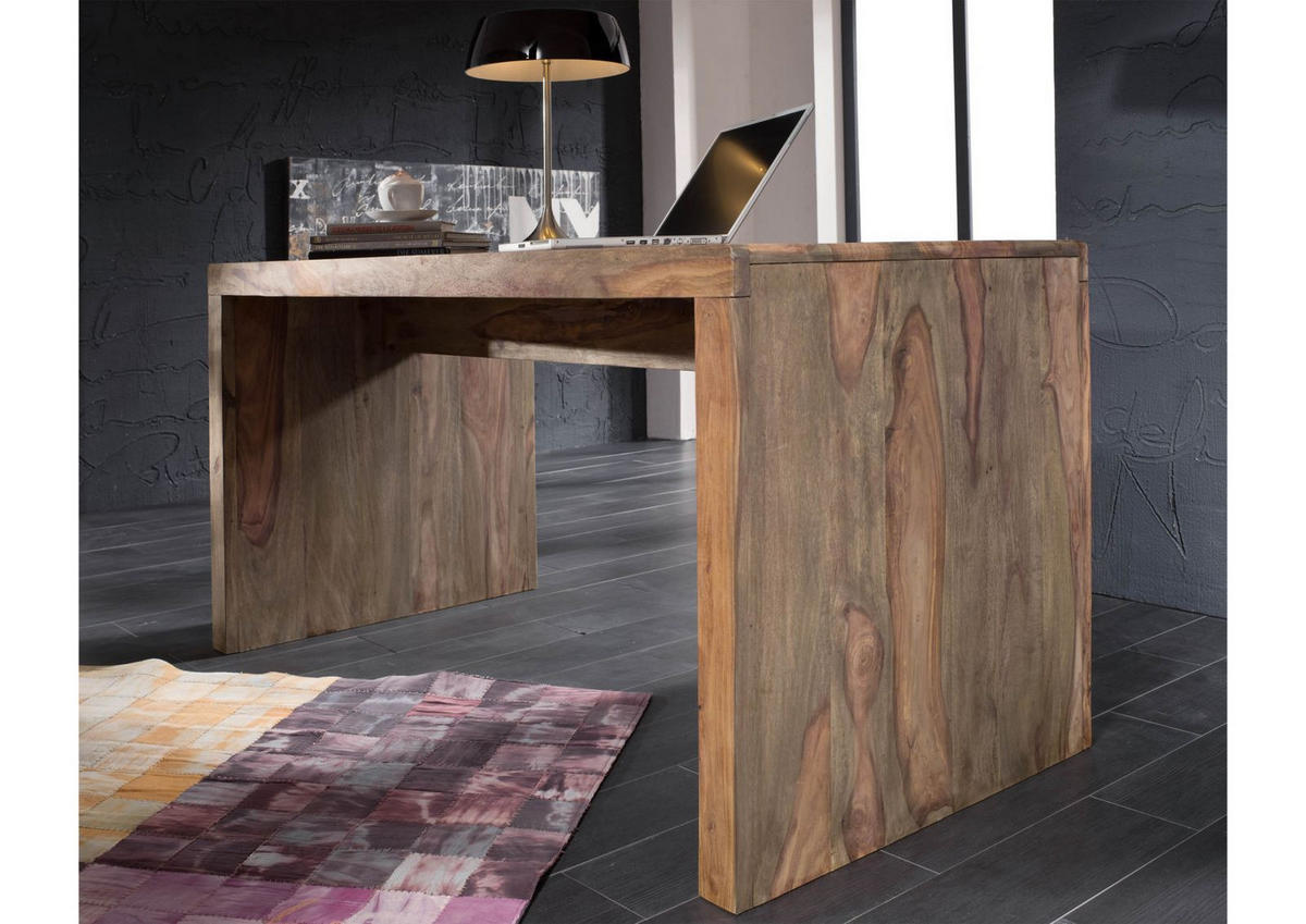 SCHREIBTISCH Sheesham 148x75x78 grau geölt NATURE GREY #710 - Grau, Holz (75/148/78cm) - Massivmoebel24