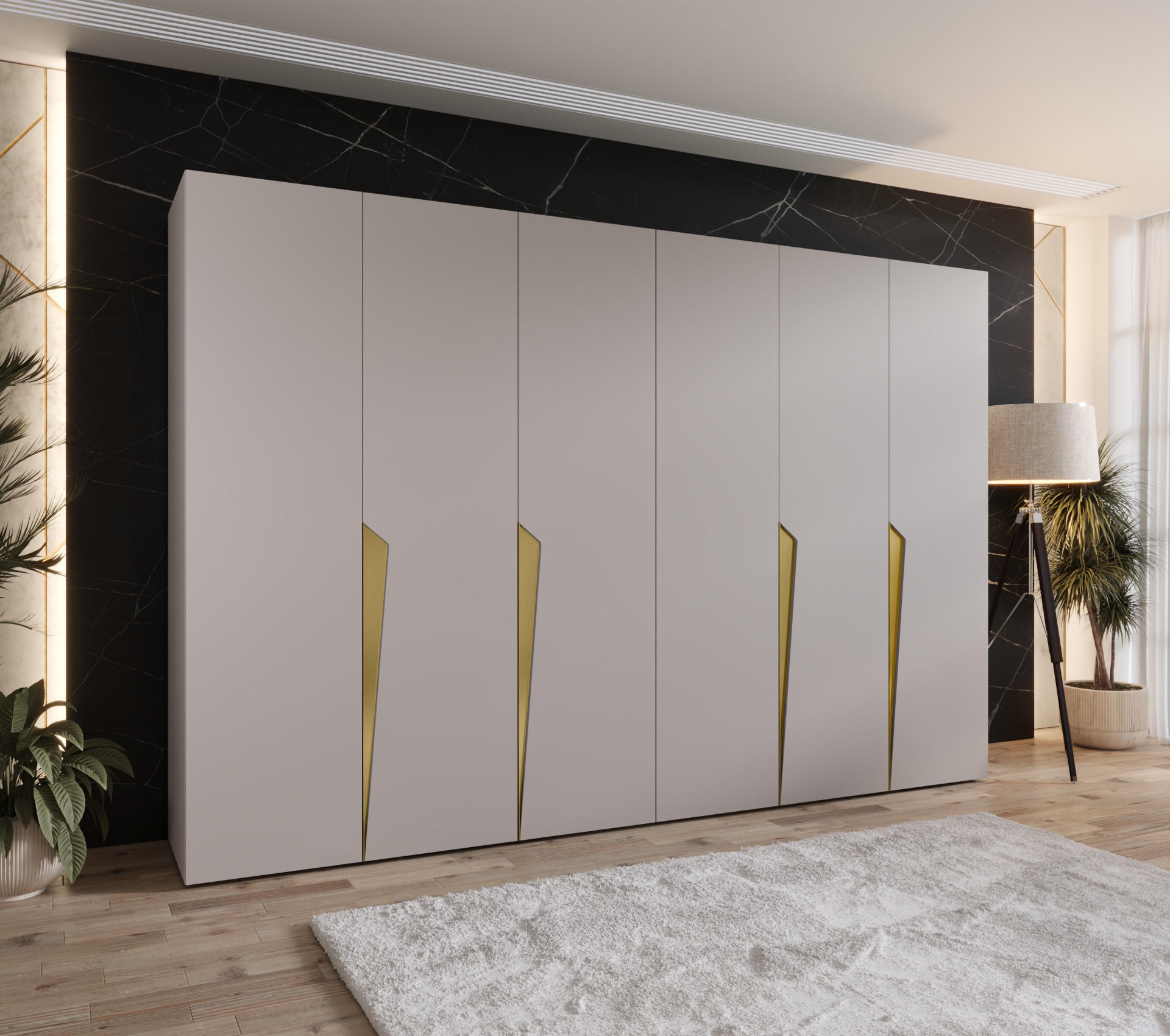 DREHTÜRENSCHRANK 202/300/52 6-türig - Beige/Goldfarben, Holz/Metall (300/202/52cm) - Abiks Möbel