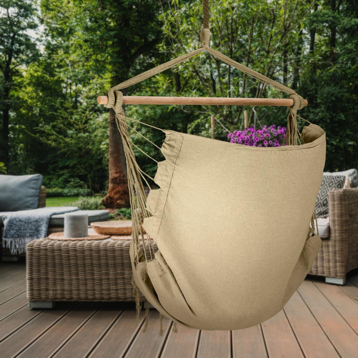 HÄNGESESSEL mit 3 Kissen 75/100/130 cm, bis 140 kg - Honig, Textil (100/130/75cm) - Outtec