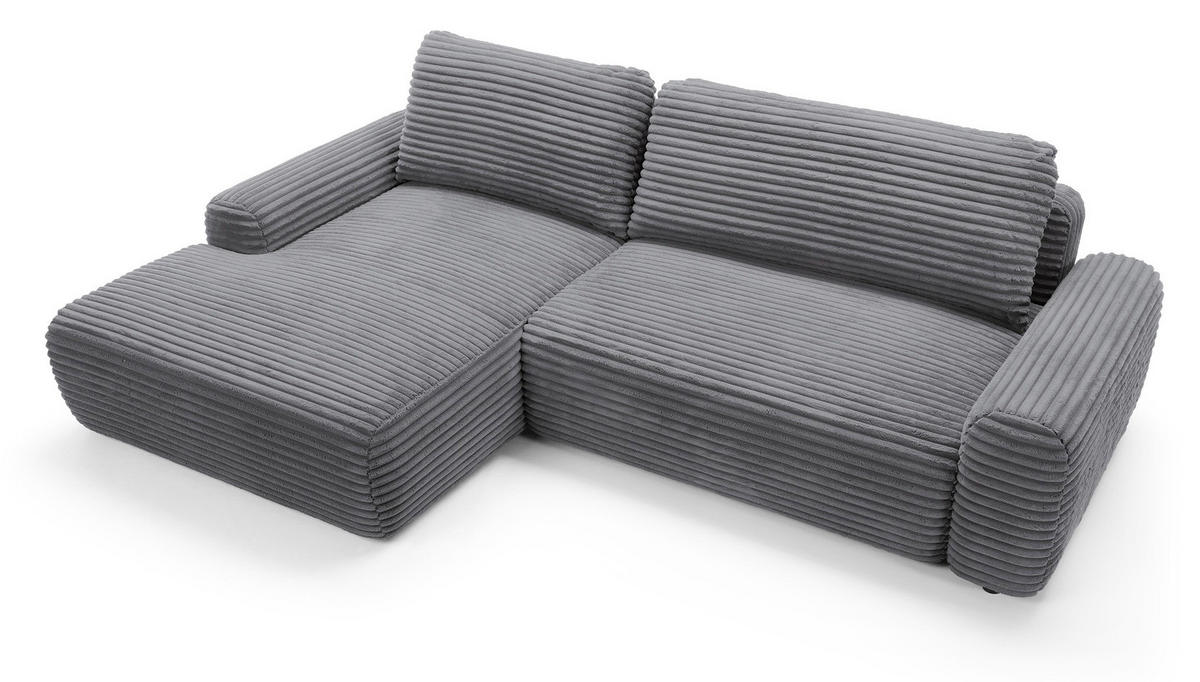 ECKSOFA 260 cm Cantara mit Cordstoff, Bettkasten, Links, Dunkelgrau - Dunkelgrau, Holz (264/162cm) - Emporius