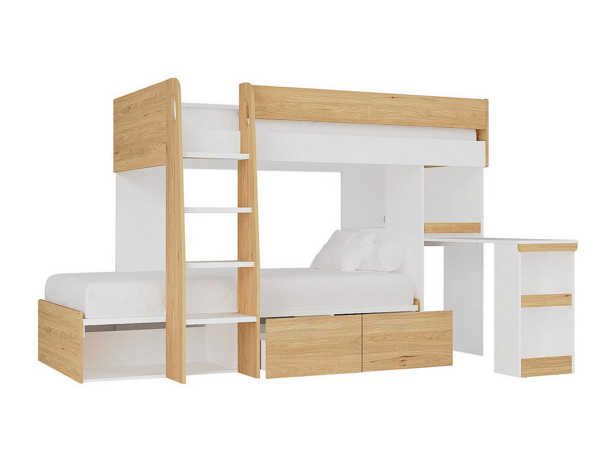 ETAGENBETT - 2 Personen - holz - naturfarben hell, weiß Lomiden - Naturfarben/Weiß, Holz (90/190cm) - Vente-Unique