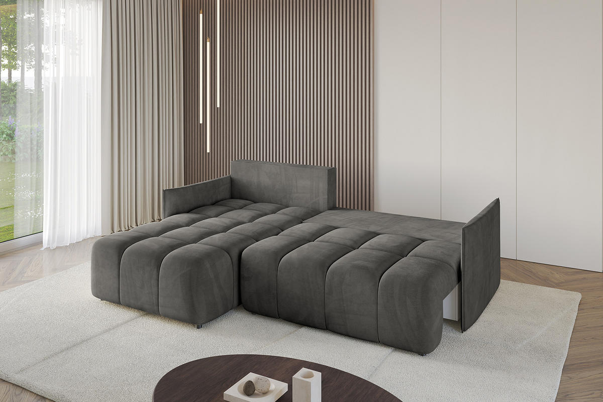 ECKSOFA Ottomane links LONLI-L 251x189x68 Anthrazit Velours - Anthrazit, Holzwerkstoff/Kunststoff (251/189cm) - ALTDECOR