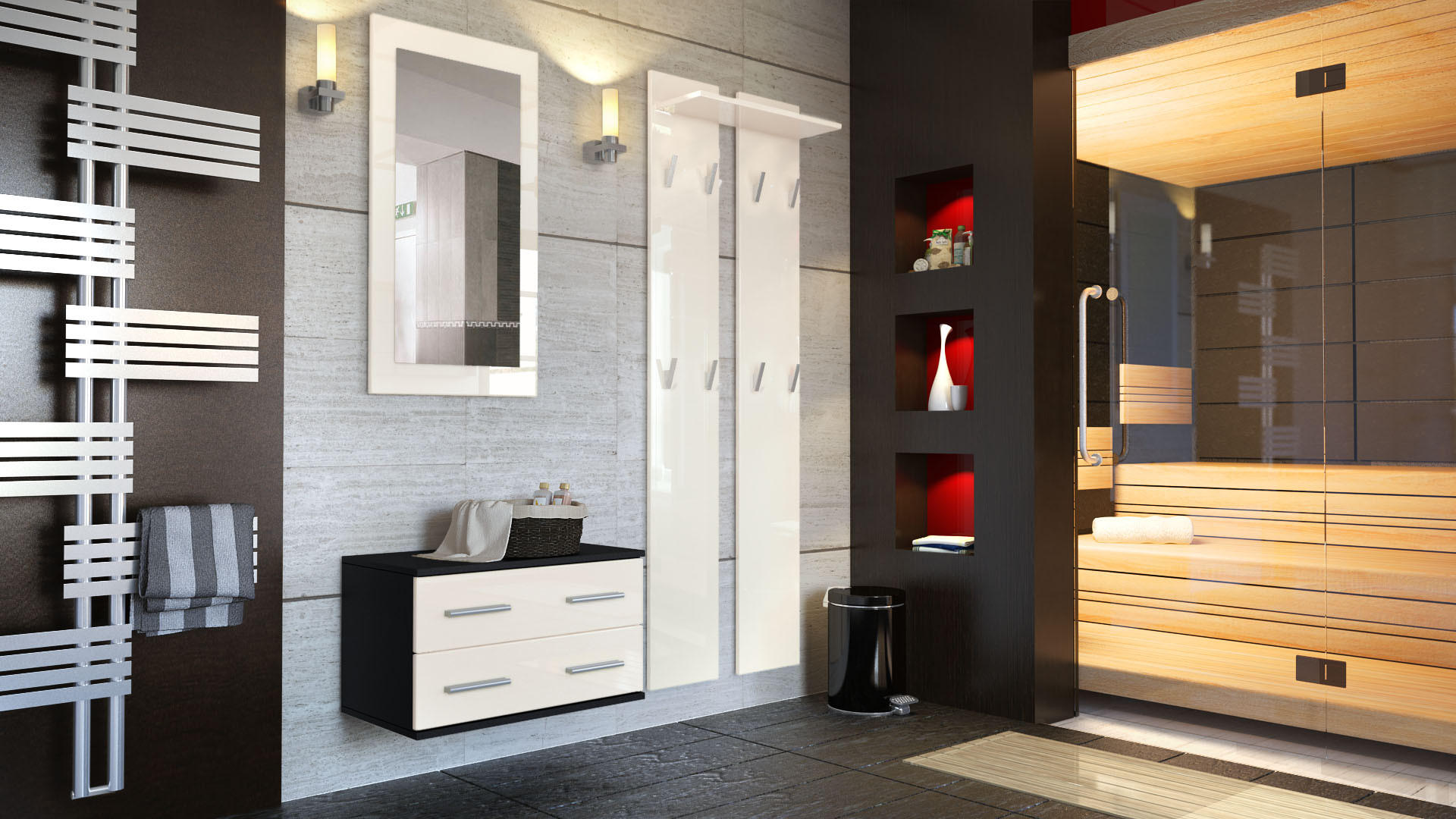 GARDEROBE Kioto Front in Creme Hochglanz - Creme, Holzwerkstoff (170/200/35cm) - Vladon
