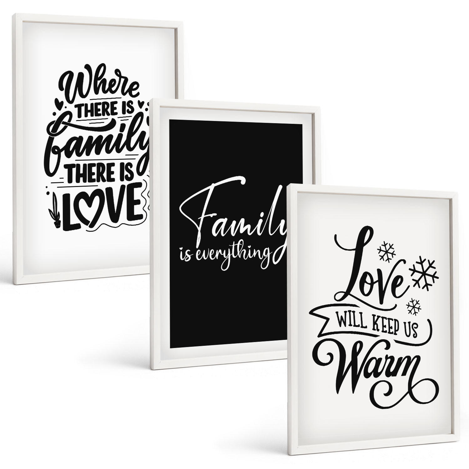 BILDER SET 3er Set - 40x60 cm Weißer Rahmen - Familie, Liebe, Wärme, Zuhause - Weiß, Kunststoff (40/60cm) - TULUP