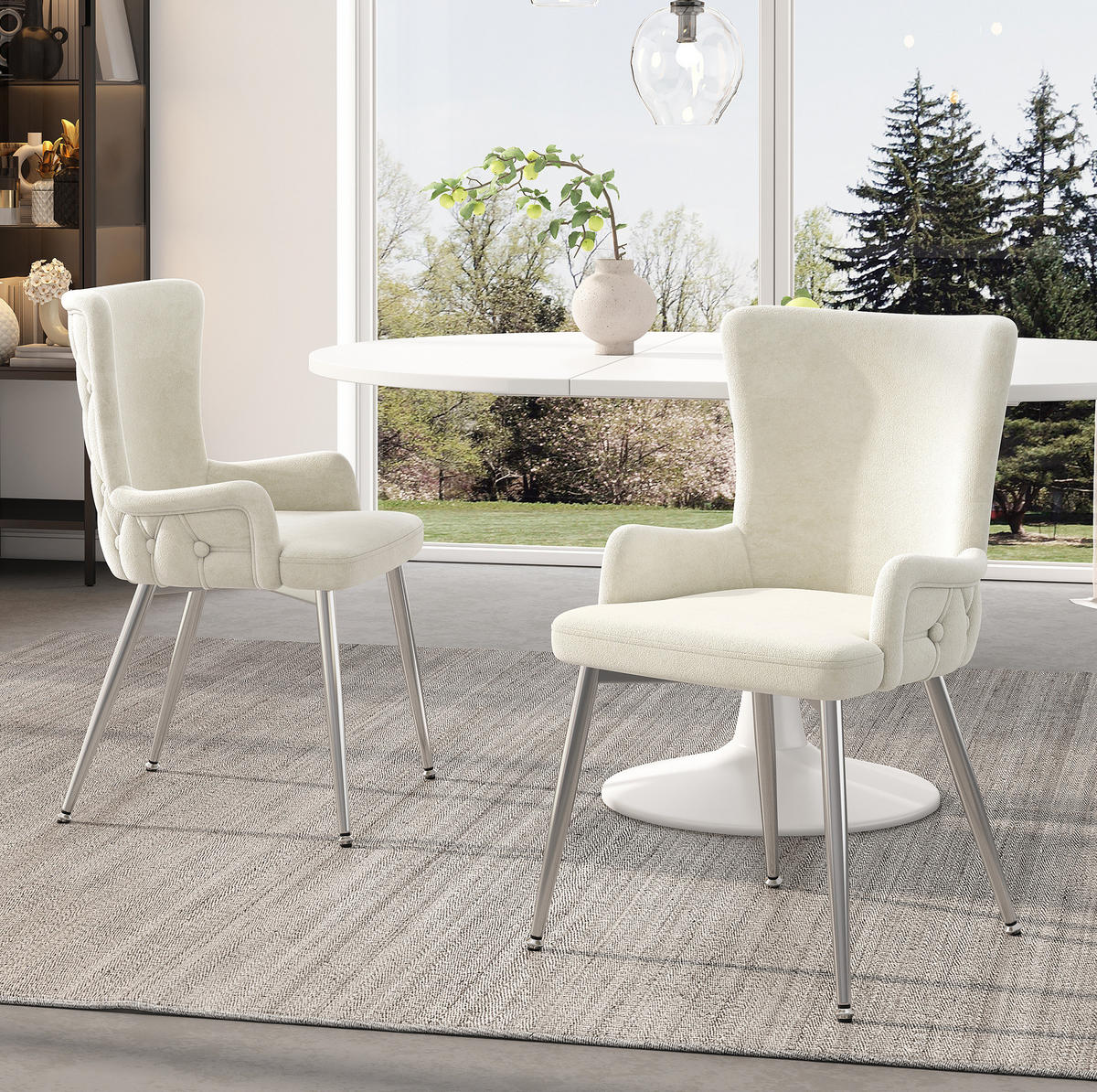 ESSZIMMERSTUHL 2er-Set Samt Beige mit Metallbeinen - Beige, Metall (47/85/49cm) - Meubliv