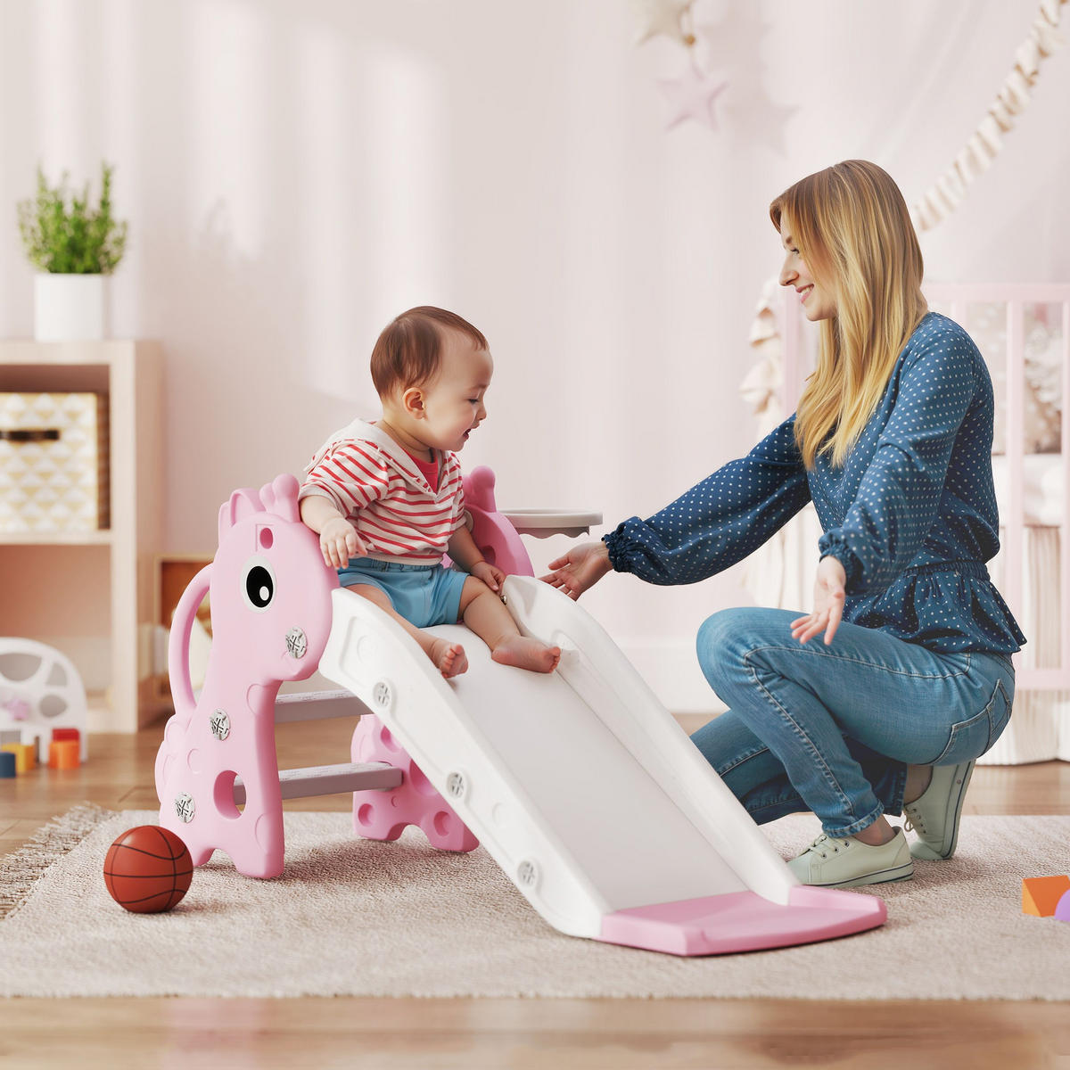 RUTSCHE Kunststoff Rosa - Rosa, Kunststoff (51.5/52/106cm) - AIYAPLAY