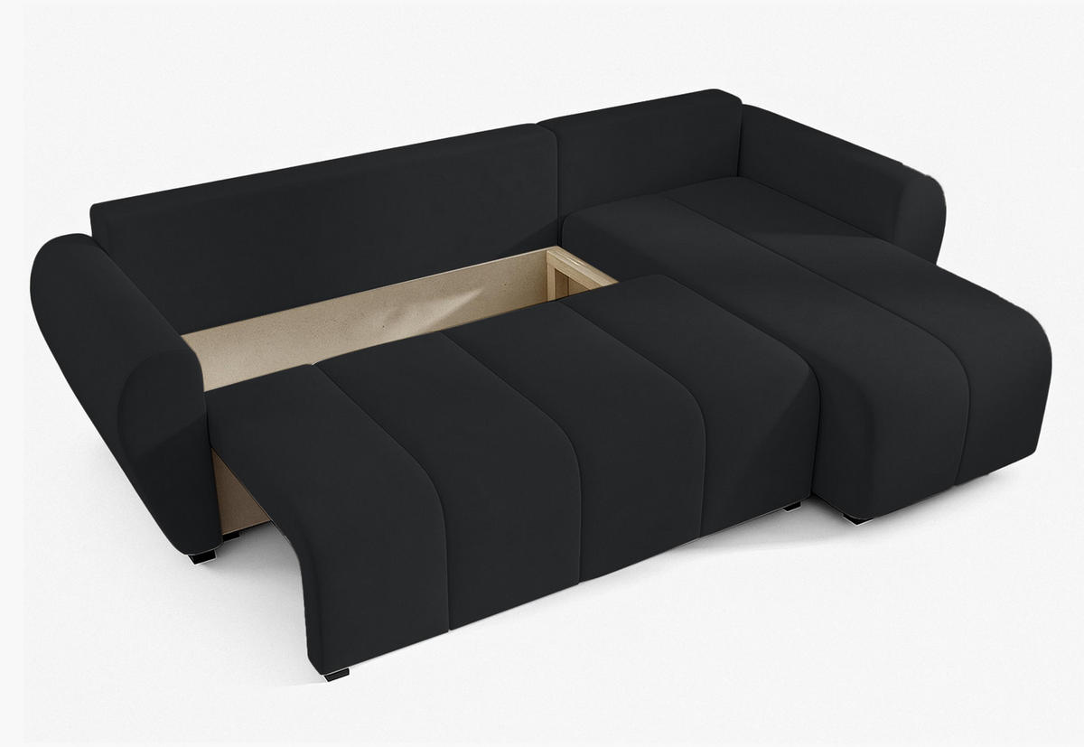ECKSOFA L Form Malatya Schwarz 246/145/82 cm stilvolle mit Schlaffunktion R - Schwarz, Kunststoff/Textil (246/145cm) - AX Living