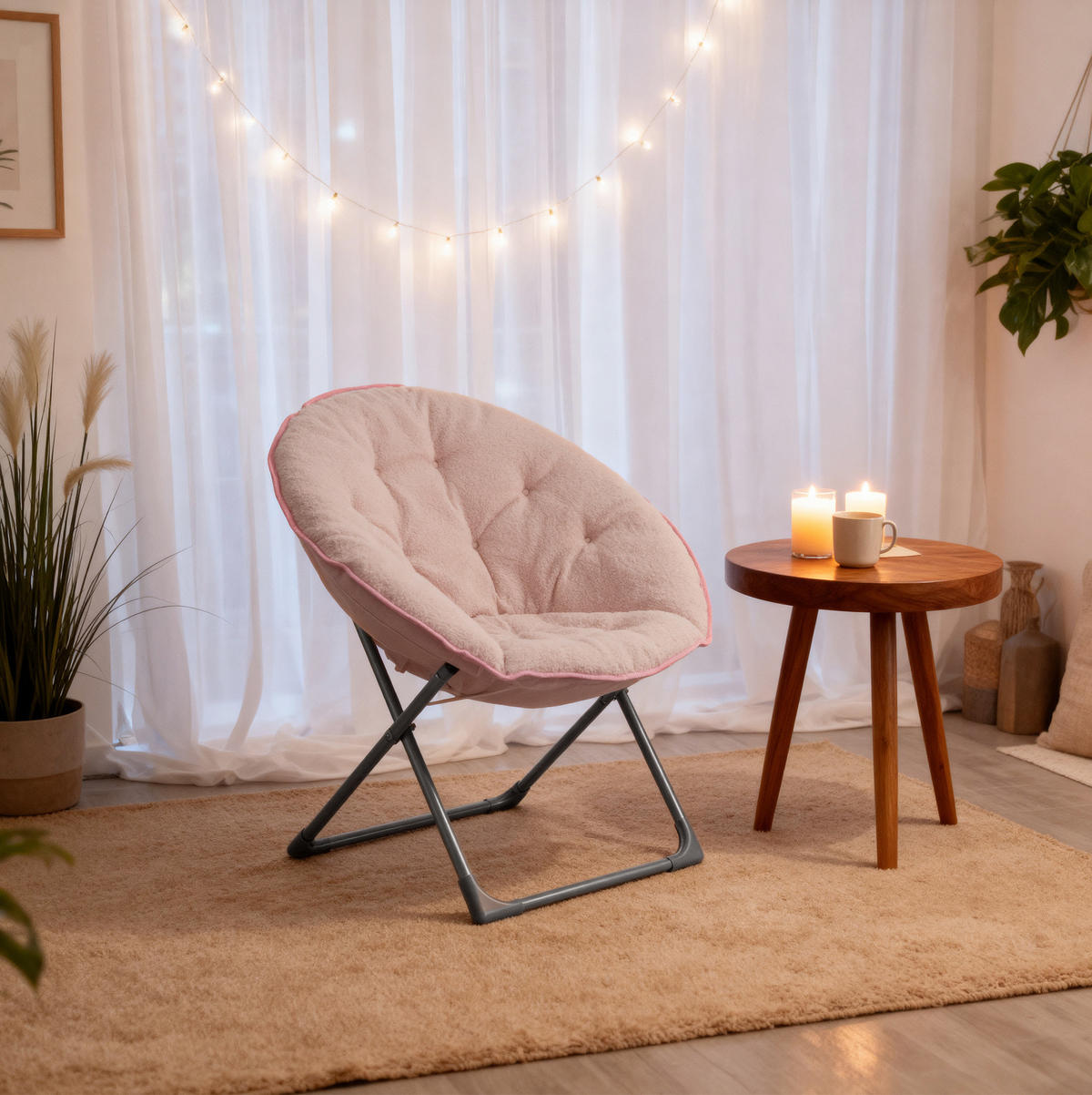 SESSEL in Rosa aus Stoff und Metall, weich gepolstert und platzsparend,53/58/85 cm - Rosa, Textil (53/85/58cm) - Flora Grace