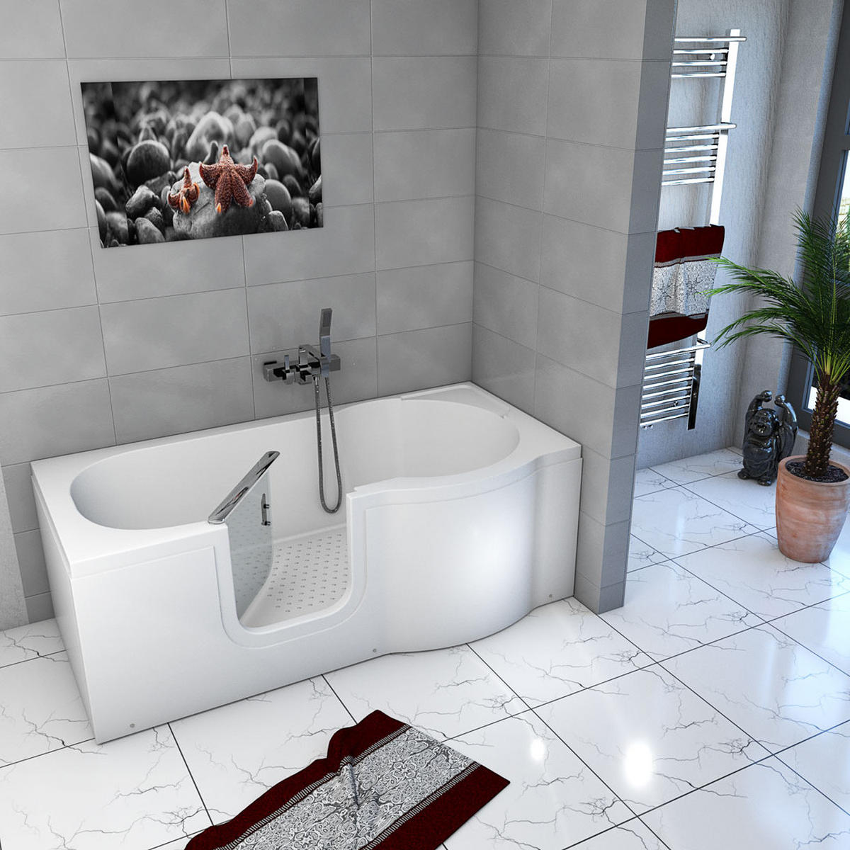 SENIORENBADEWANNE mit Tür S12-L 170x85cm - Weiß, Glas/Kunststoff (85/60/170cm) - AcquaVapore by Sandra Jentho