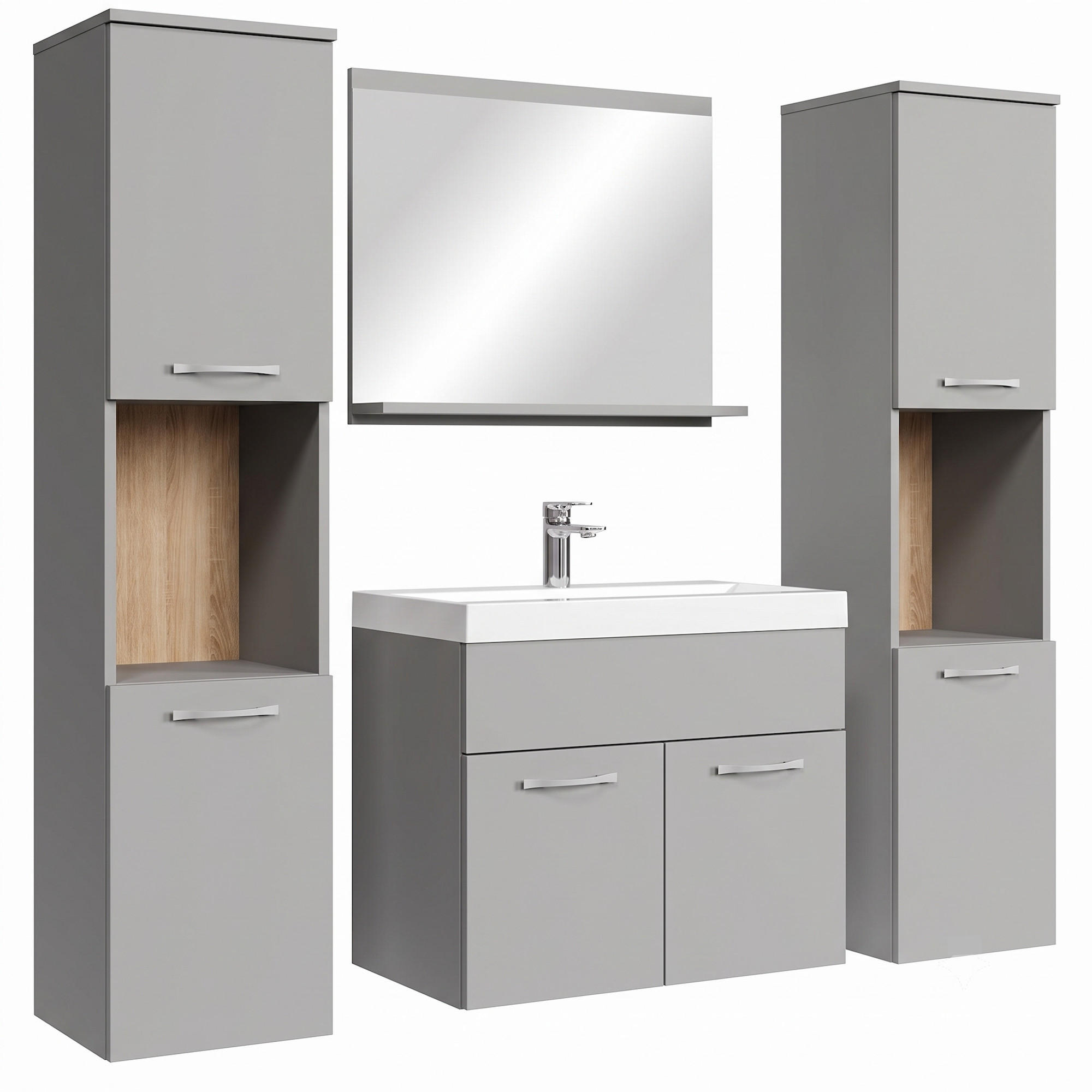 BADMÖBEL-SET Montreal 5 Teile Grau Matt - 60 x 35 x 51 cm - Grau, Holz (60/51/35cm) - Badplaats
