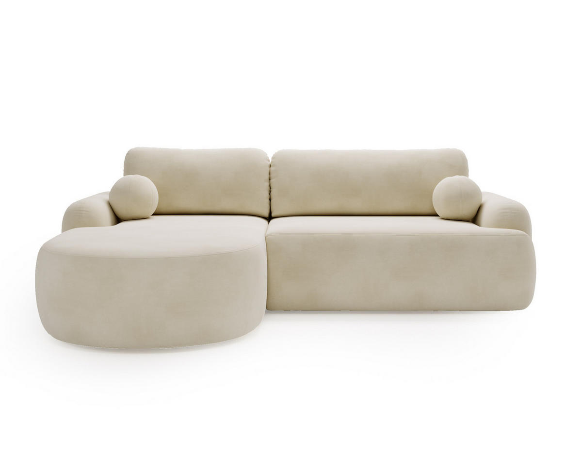ECKSOFA Cloudy Creme, Sofa aus Velourstoff mit Kissen, linke seite - Creme, Holzwerkstoff/Textil (177/261cm) - Bettso