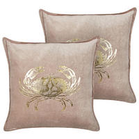 DEKOKISSEN 2er-Set Beige 45/45 cm Bossiella - Beige/Goldfarben, Textil (45/45cm) - Beliani