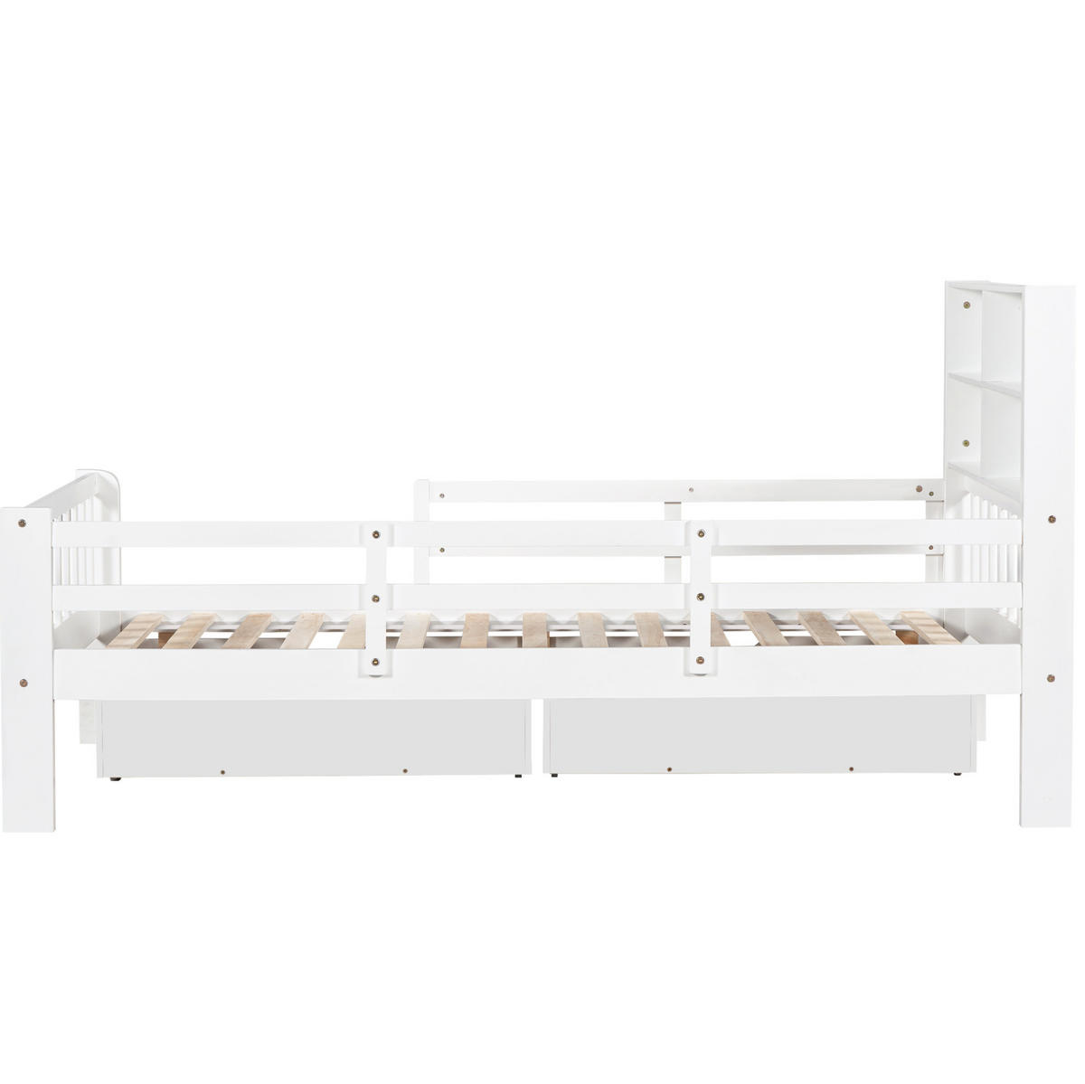 KINDERBETT 90/200 cm aus Massivholz und MDF mit Schubladen, Tafel und Sicherheitsleiste Weiß - Weiß, Holz (90/200cm) - Modenvie