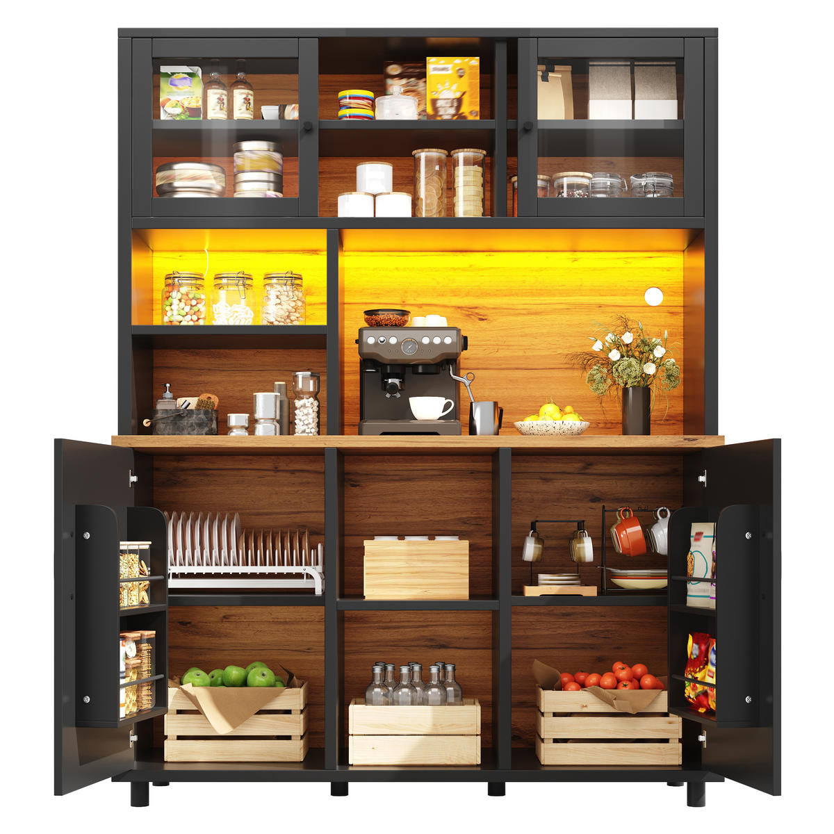 BUFFETSCHRANK Schwarz 140/40/185 cm - Schwarz, Holz (140/185/40cm) - PANGIVO