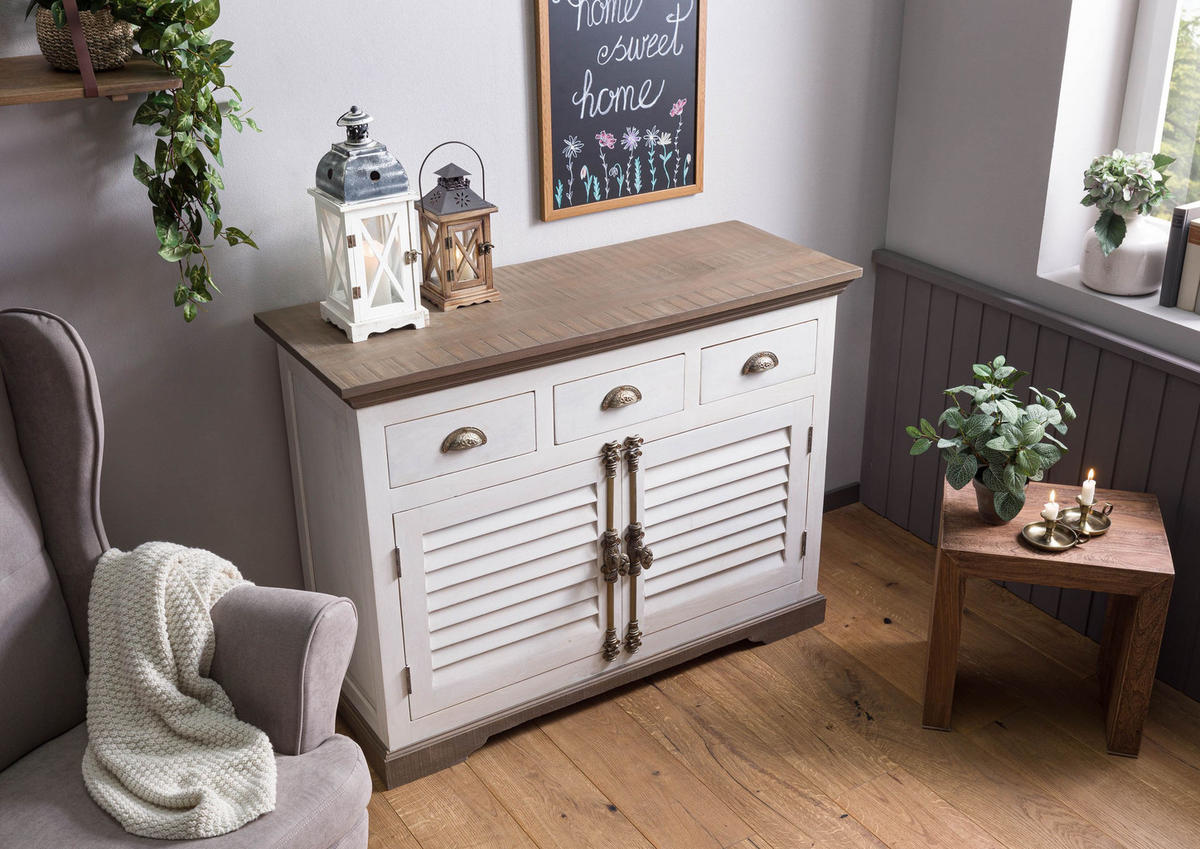 SIDEBOARD Mango 120x45x90 weiß lackiert TOULOUSE #106 - Weiß, Holz (120/90/45cm) - Massivmoebel24