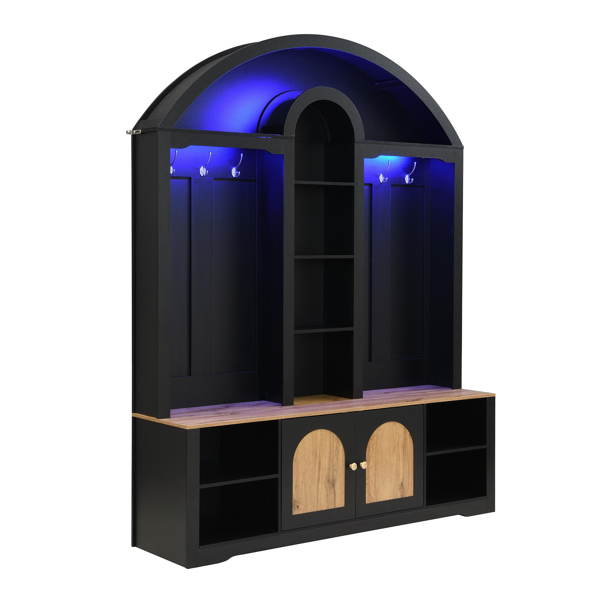 GARDEROBE-SET in Schwarz Kleiderschrank mit Schuhregal, Ablagen und Haken für Flur und Eingangsbereich, B150/T40/H195 cm - Schwarz, Holzwerkstoff/Metall (150/195/40cm) - STILVORA