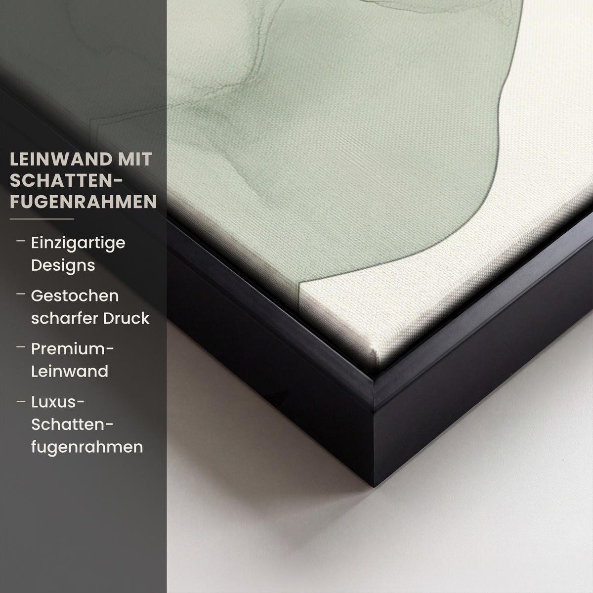 LEINWAND Bilder mit Rahmen - Japandi - Abstrakt - Grün - 70x100 - Salbeigrün, Textil (70/100cm) - MuchoWow