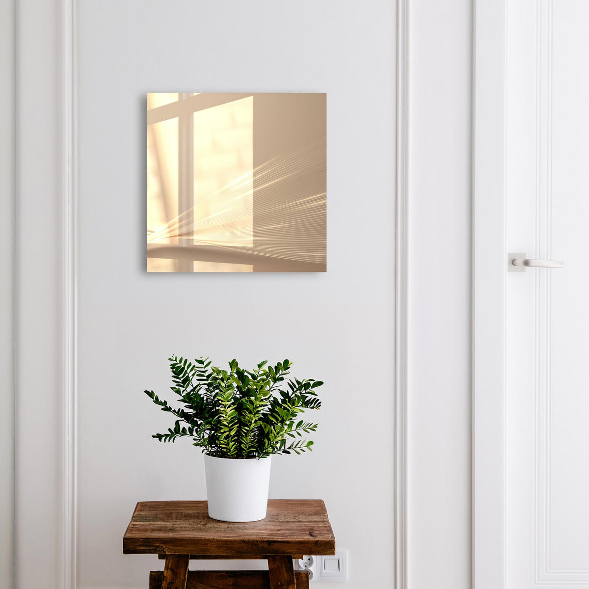 SCHLÜSSELBOX Weiß 30x30 cm – Türöffnung nach rechts - Minimalistische Linien - Beige, Metall (30/30/5cm) - TULUP