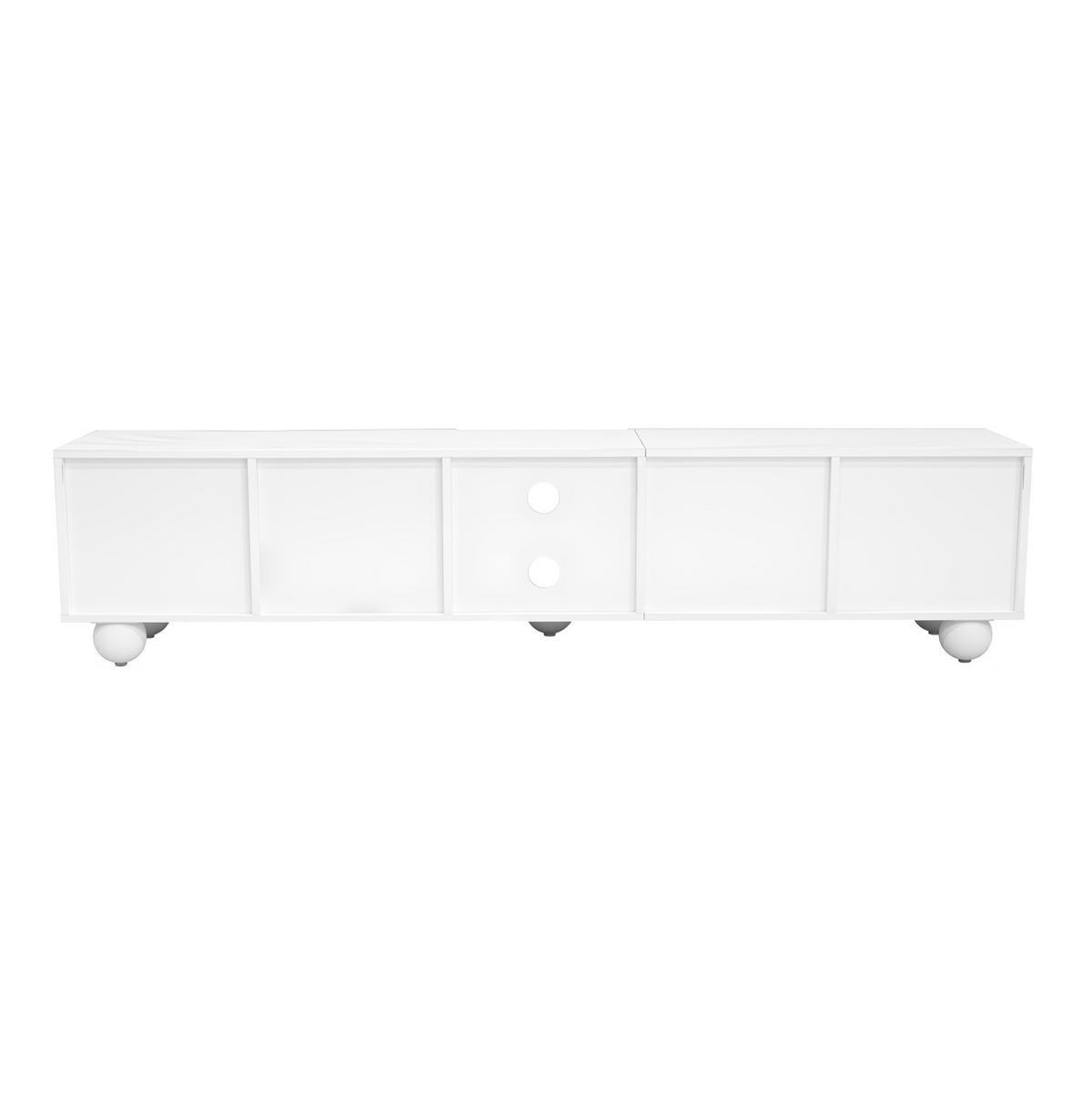 TV skříňka z MDF a dřevotřísky, 180/40/41,5 cm bílá, s push-to-open dvířky - bílá, kompozitní dřevo (180/41.5/40cm) - BEAOK