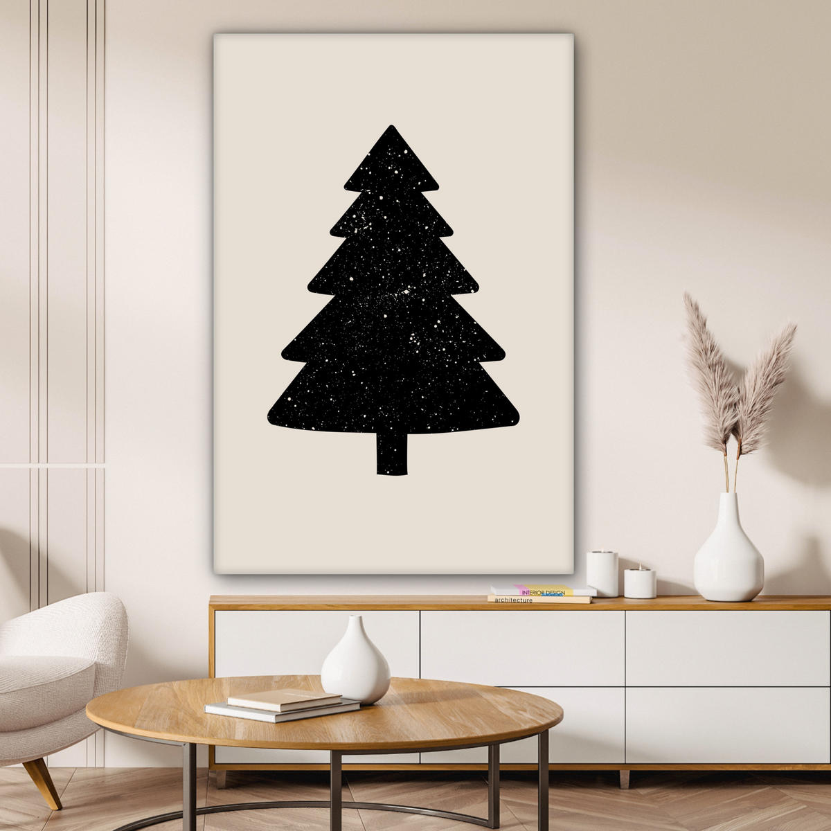 LEINWANDBILD Weihnachtsbaum - Schwarz - Urlaub - Beige 90x140 cm - Schwarz, Textil (90/140cm) - MuchoWow