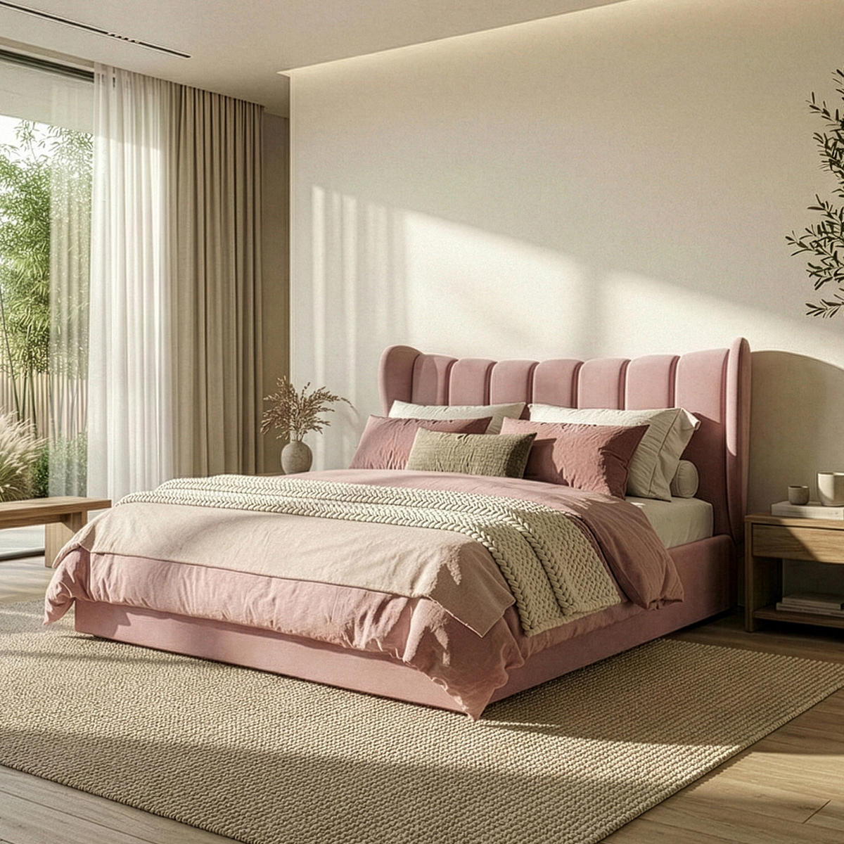 POLSTERBETT GIZO, Muschel-Design - Pink/Schwarz, Holz/Holzwerkstoff (162/204cm) - KONSIMO®