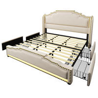 POLSTERBETT 180/200 cm Beige mit 4 Schubladen, LED-Beleuchtung und USB-C-Ladeanschluss - Beige, Textil (180/200cm) - Oxeza
