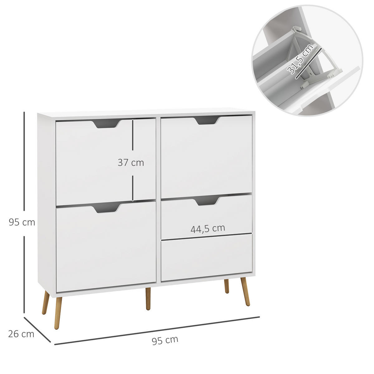 SCHUHSCHRANK DE-15002 4 Klapptüren für ca. 16 Paar Schuhe Weiß - Weiß, Holzwerkstoff (95/95/26cm) - ComfortXL