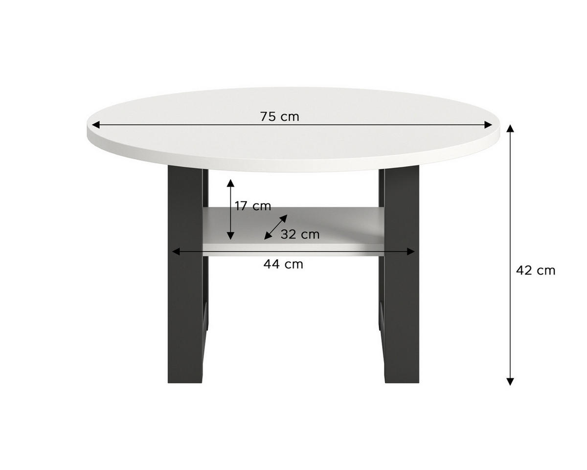 COUCHTISCH weiß, grau 75 cm, rund, Wohnzimmertisch mit Ablage - Weiß/Grau, Holzwerkstoff/Metall (75/75/42cm) - Inn.Furn