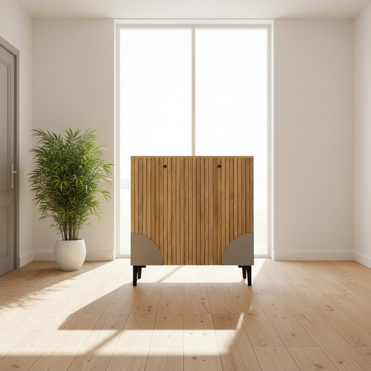 SCHUHSCHRANK in Holzoptik mit 3 Türen, Beige - Naturfarben, Holzwerkstoff (90/94/32cm) - Urban Meuble