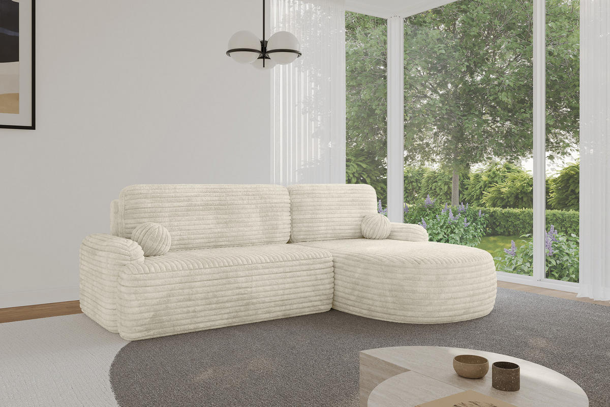 ECKSOFA mit Schlaffunktion und Bettkasten LIRA-L - 264x172x89 Creme - Ecru, Holzwerkstoff/Textil (172/264cm) - ALTDECOR
