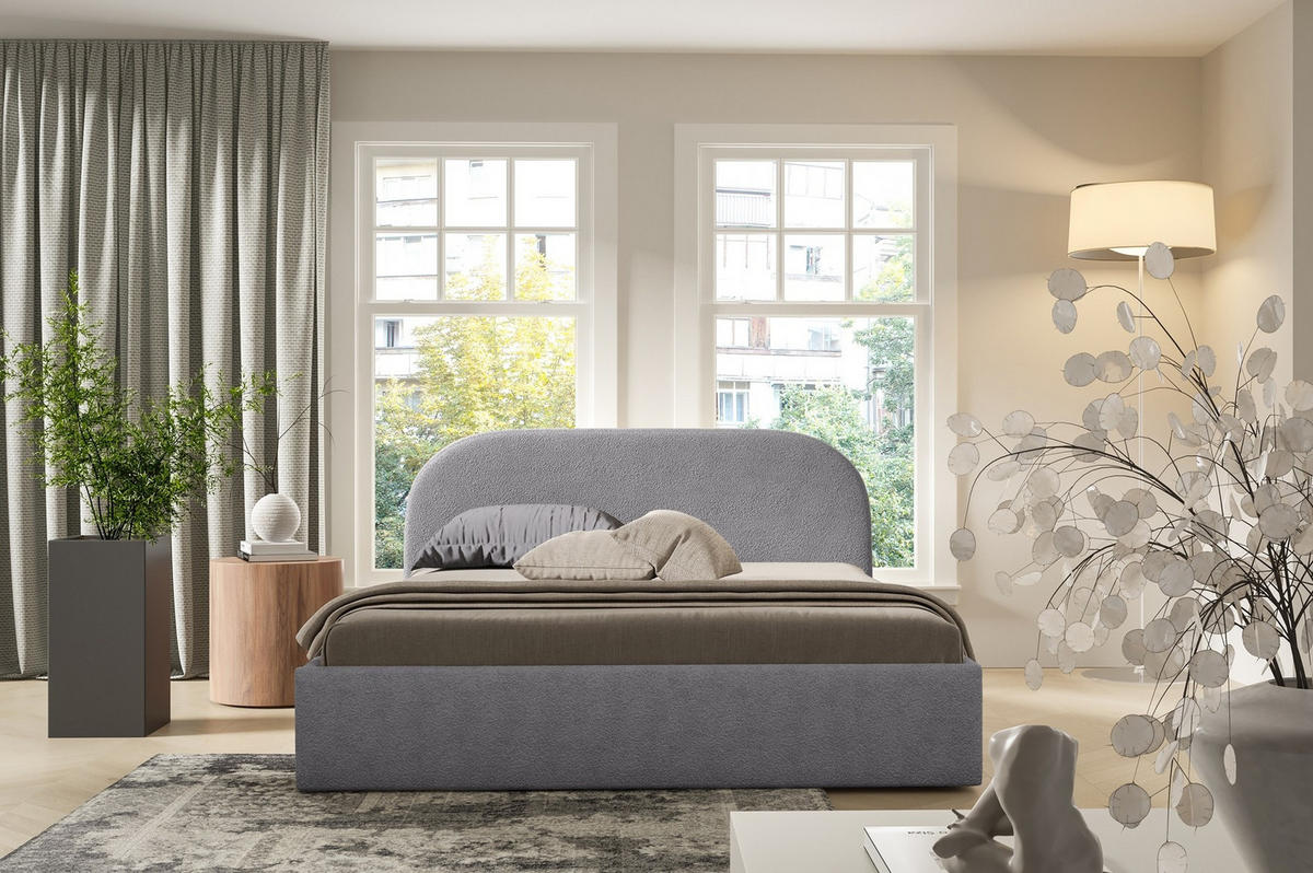 POLSTERBETT Luna Grau 180x200 cm, mit Bettkasten und halbrundem Kopfteil - Grau, Holzwerkstoff/Textil (180/200cm) - Bettso